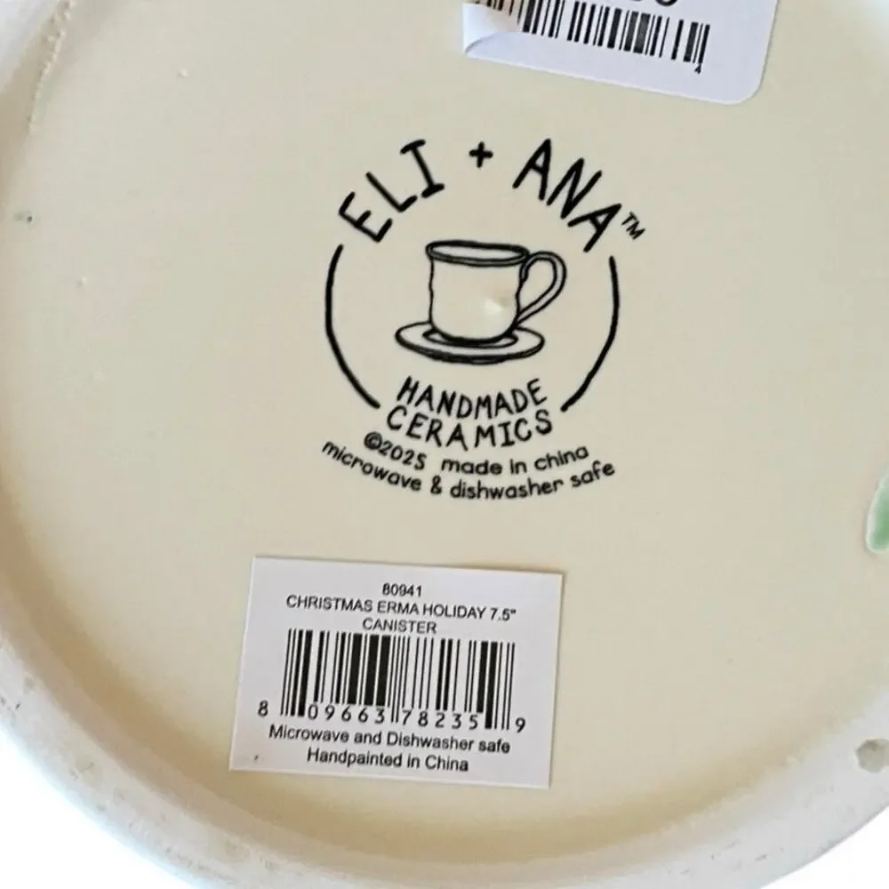 ELI & ANA Erma Christmas Tree Ceramic Canister Cookie Jar w/ Wood Lid 7.5in NEW
